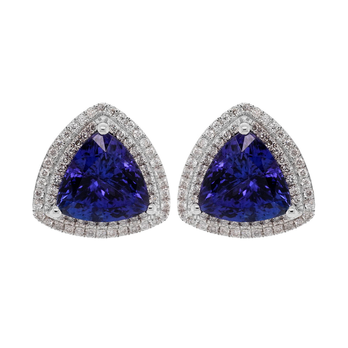 8.98ct Tanzanite Stud earrings with 0.66ct diamonds set in 14K