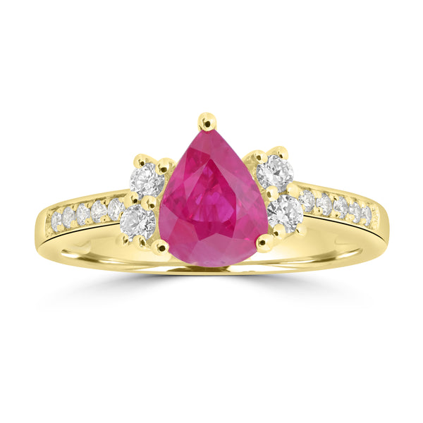 1.47ct Ruby Rings with 0.257tct Diamond set in 18K Yellow Gold