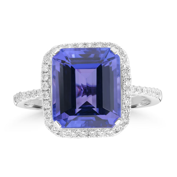 5.51ct Tanzanite Rings with 0.255tct Diamond set in 18K White Gold