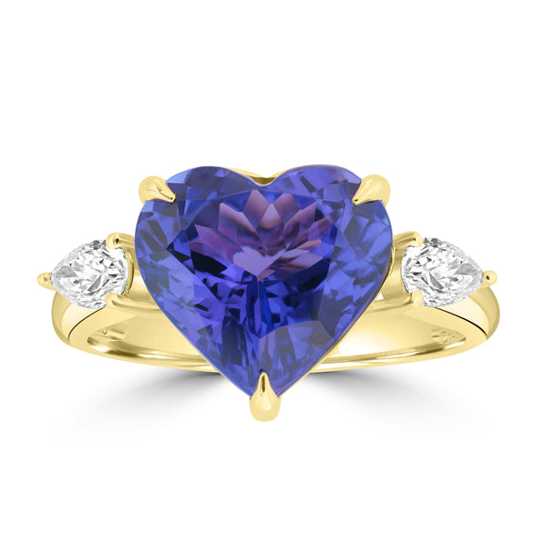 5.35ct Tanzanite Rings with 0.35tct Diamond set in 18K Yellow Gold