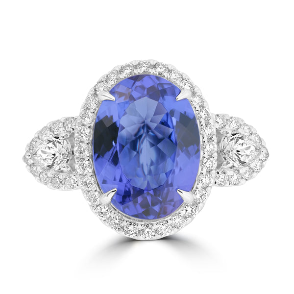 6.08ct Tanzanite Rings with 1.014tct Diamond set in 18K White Gold