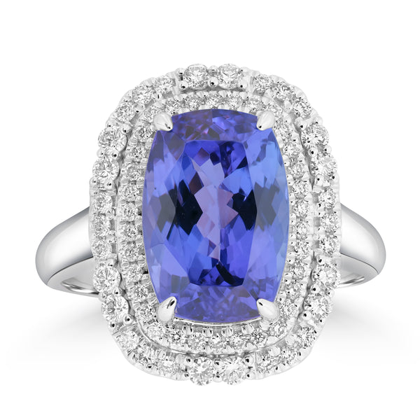 5.63ct Tanzanite Rings with 0.517tct Diamond set in 18K White Gold