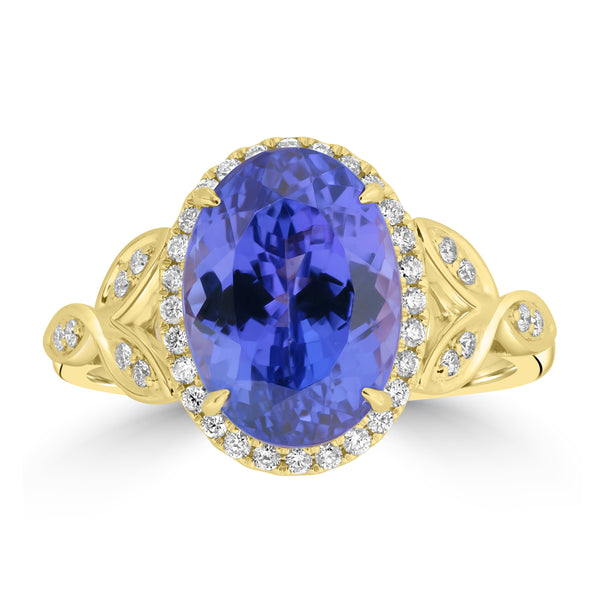 5.5ct Tanzanite Rings with 0.218tct Diamond set in 18K Yellow Gold