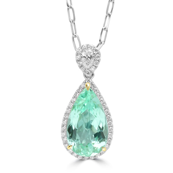 6.15ct Paraiba Tourmaline Necklaces with 0.18tct Diamond set in 18K Two Tone Gold