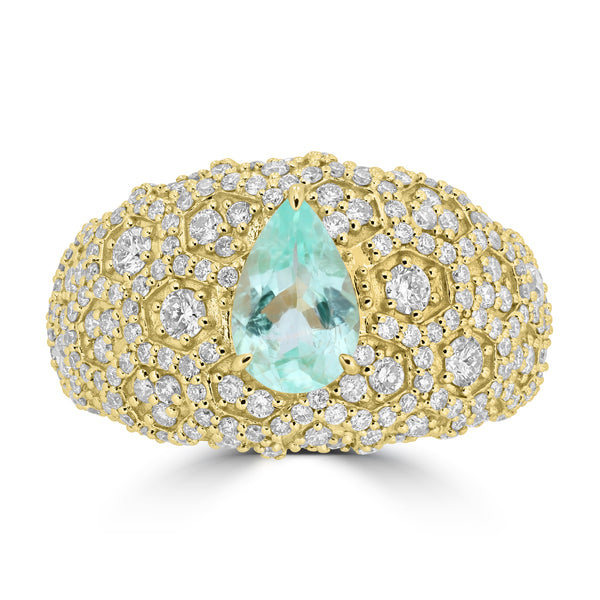 1ct Paraiba Tourmaline Rings with 1.408tct Diamond set in 18K Yellow Gold