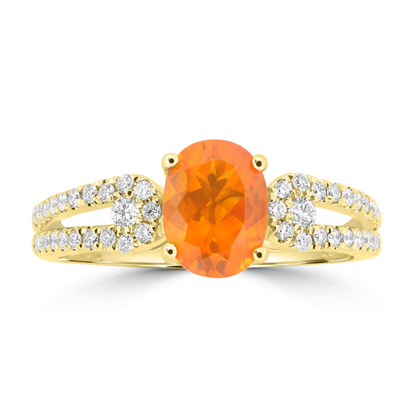 0.83ct Fire Opal Rings with 0.298tct Diamond set in 18K Yellow Gold