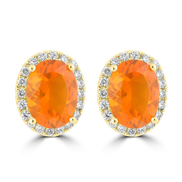 1.56ct Fire Opal Earrings with 0.22tct Diamond set in 18K Yellow Gold