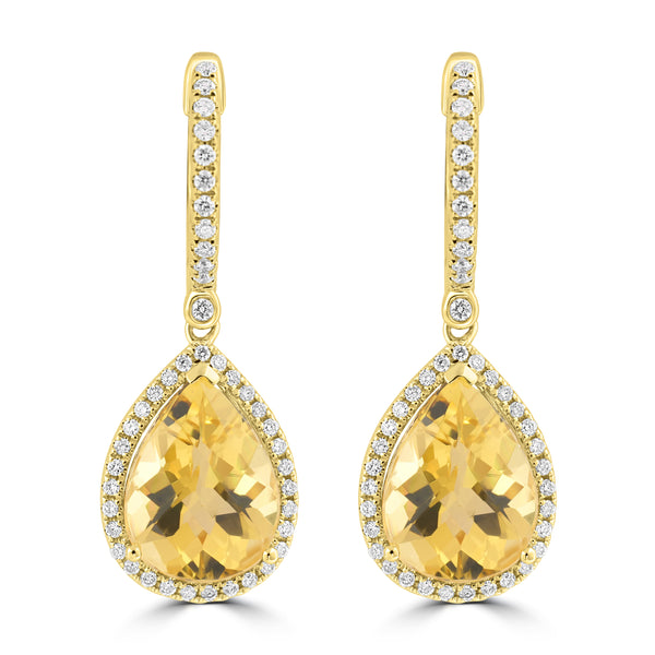 5.85ct Yellow Beryl Earrings with 0.406tct Diamond set in 18K Yellow Gold