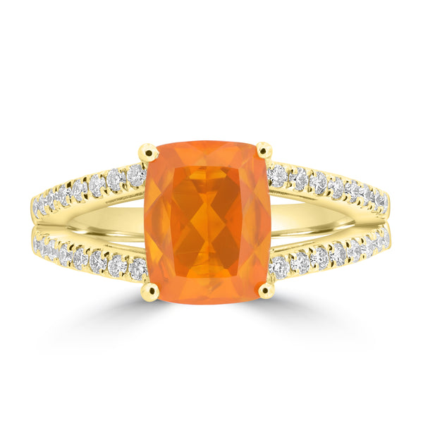 1.54ct Fire Opal Rings with 0.273tct Diamond set in 18K Yellow Gold