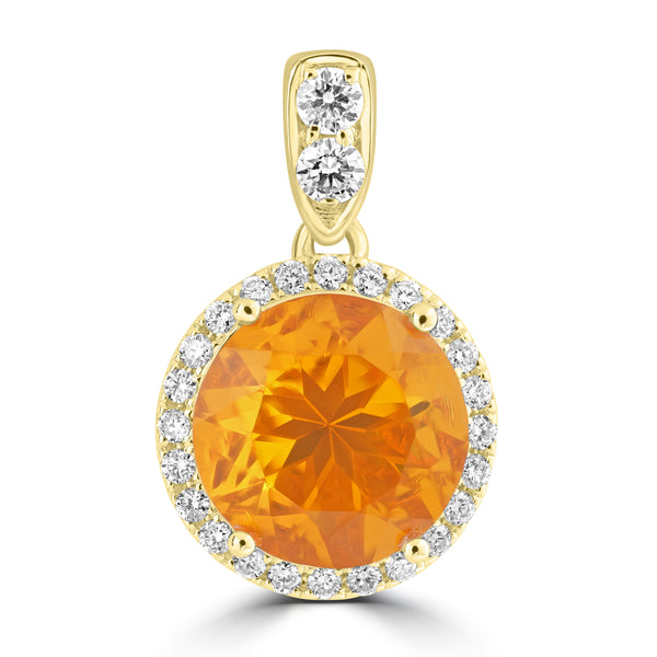 2.3ct Fire Opal Pendants with 0.33tct Diamond set in 18K Yellow Gold