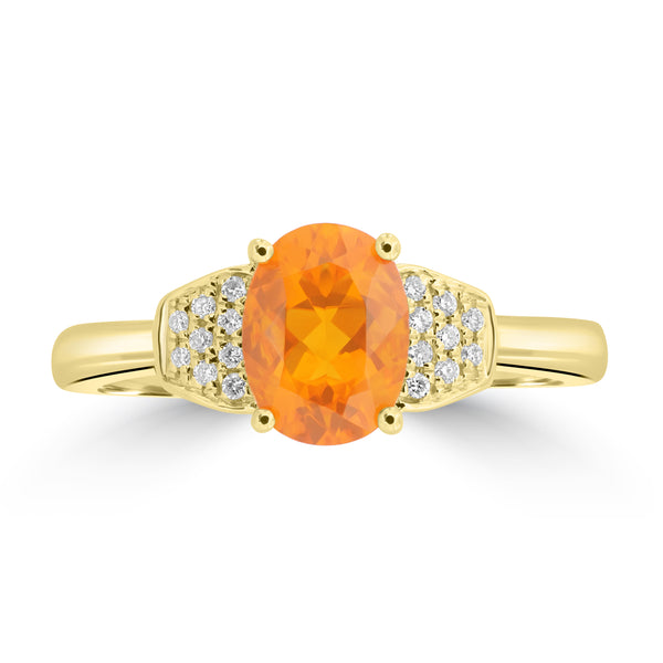 0.82ct Fire Opal Rings with 0.07tct Diamond set in 18K Yellow Gold