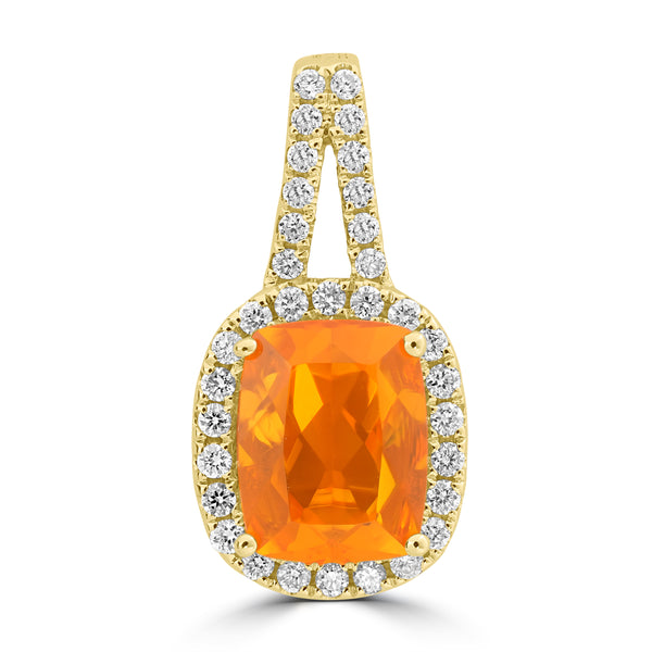 1.55ct Fire Opal Pendants with 0.279tct Diamond set in 18K Yellow Gold