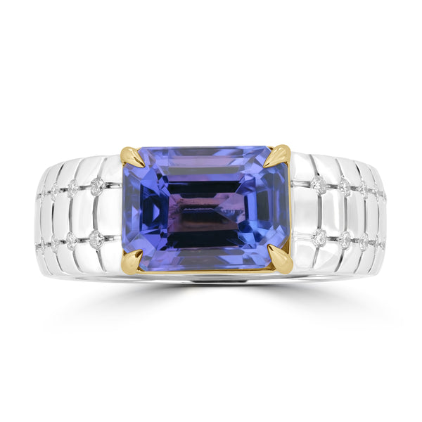 3.57ct Tanzanite Rings with 0.136tct Diamond set in 18K Two Tone Gold