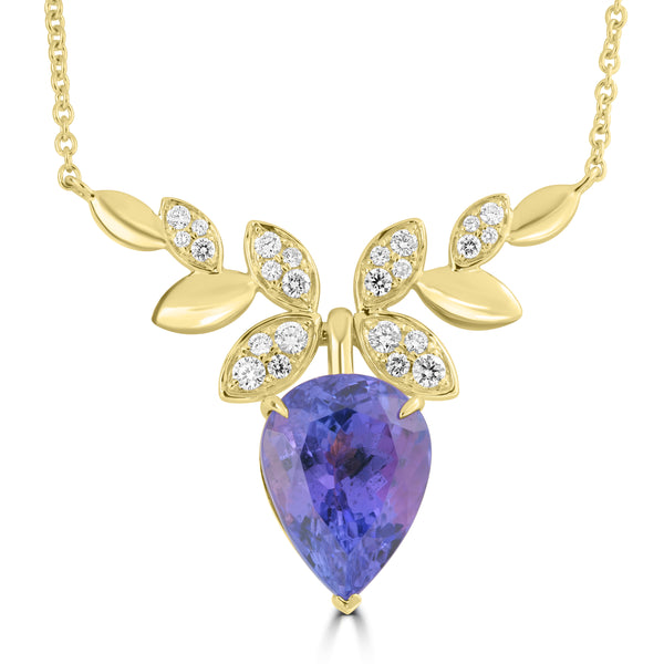 7.08ct Tanzanite Necklaces with 0.33tct Diamond set in 18K Yellow Gold