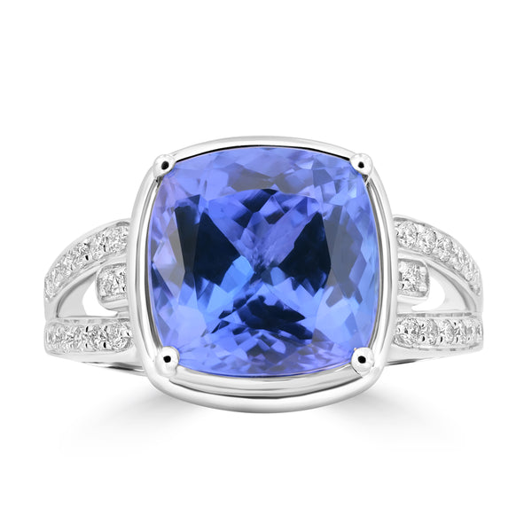 6.18ct Tanzanite Rings with 0.22tct Diamond set in 18K White Gold