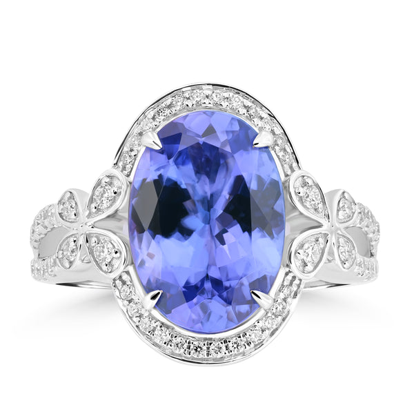 4.15ct Tanzanite Rings with 0.348tct Diamond set in 18K White Gold