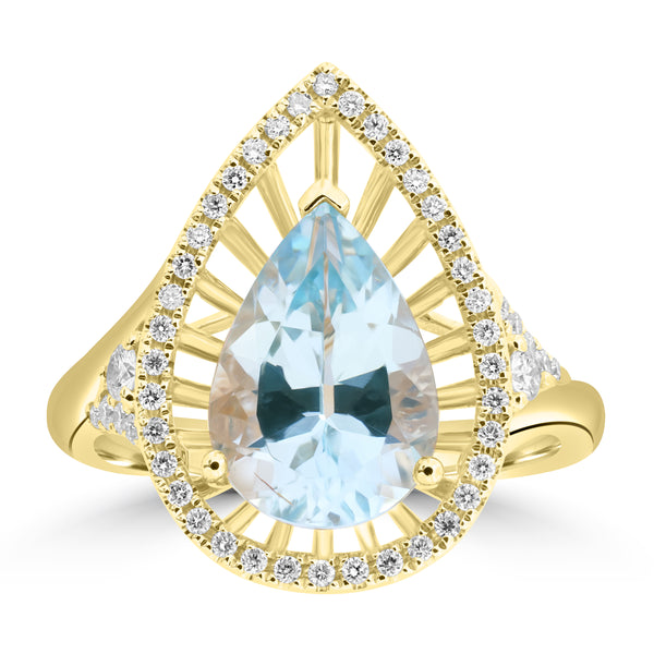 2.37ct Aquamarine Rings with 0.275tct Diamond set in 18K Yellow Gold