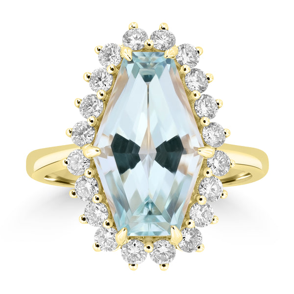 4.64ct Aquamarine Rings with 0.746tct Diamond set in 18K Yellow Gold