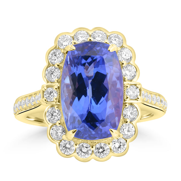 6.09ct Tanzanite Rings with 0.797tct Diamond set in 18K Yellow Gold