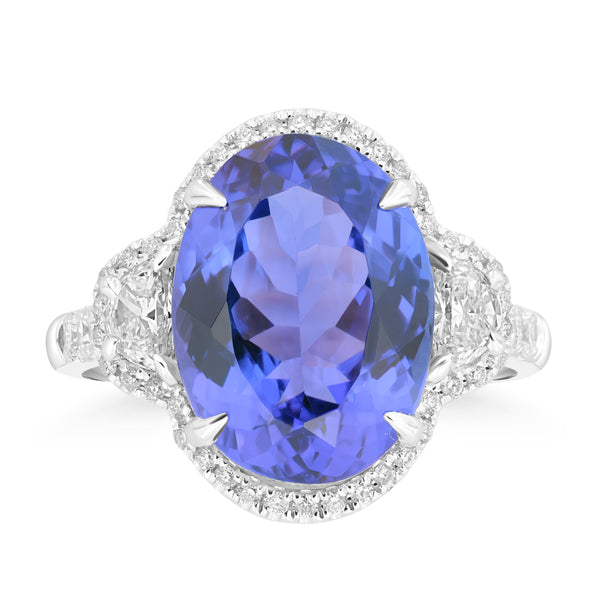 7.47ct Tanzanite Rings with 0.72tct Diamond set in 18K White Gold