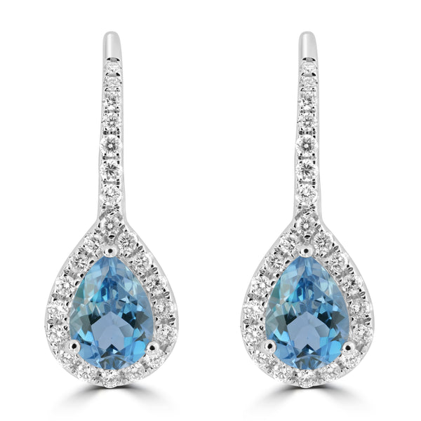 1.25ct Aquamarine Earrings with 0.349tct Diamond set in 18K White Gold