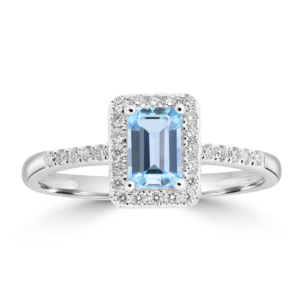 0.52ct Aquamarine Rings with 0.211tct Diamond set in 18K White Gold