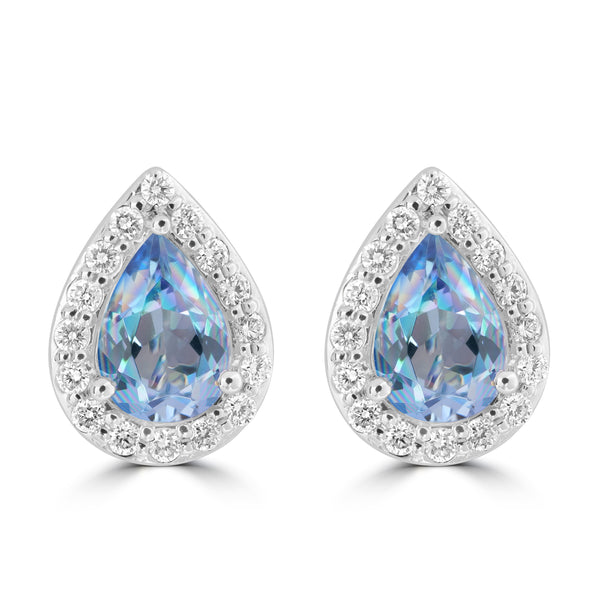 1.07ct Aquamarine Earrings with 0.261tct Diamond set in 18K White Gold