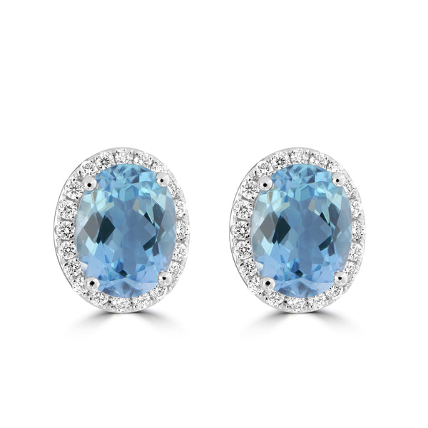 2.32ct Aquamarine Earrings with 0.233tct Diamond set in 18K White Gold