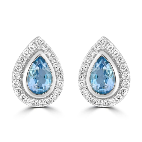 0.67ct Aquamarine Earrings with 0.283tct Diamond set in 18K White Gold