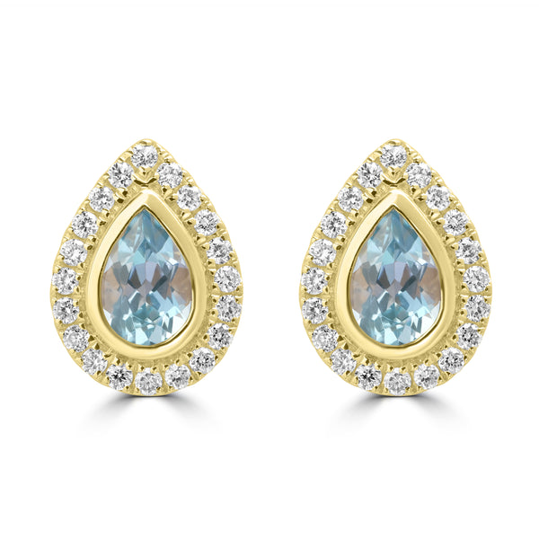 0.69ct Aquamarine Earrings with 0.276tct Diamond set in 18K Yellow Gold