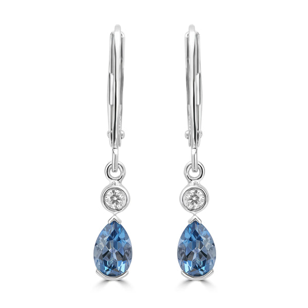 0.78ct Aquamarine Earrings with 0.068tct Diamond set in 18K White Gold