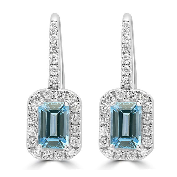 1.08ct Aquamarine Earrings with 0.418tct Diamond set in 18K White Gold