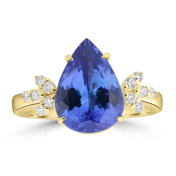 5.05ct Tanzanite Rings with 0.185tct Diamond set in 14K Yellow Gold