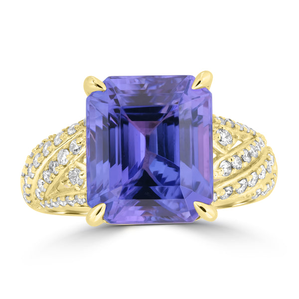 7.13ct Tanzanite Rings with 0.377tct Diamond set in 14K Yellow Gold