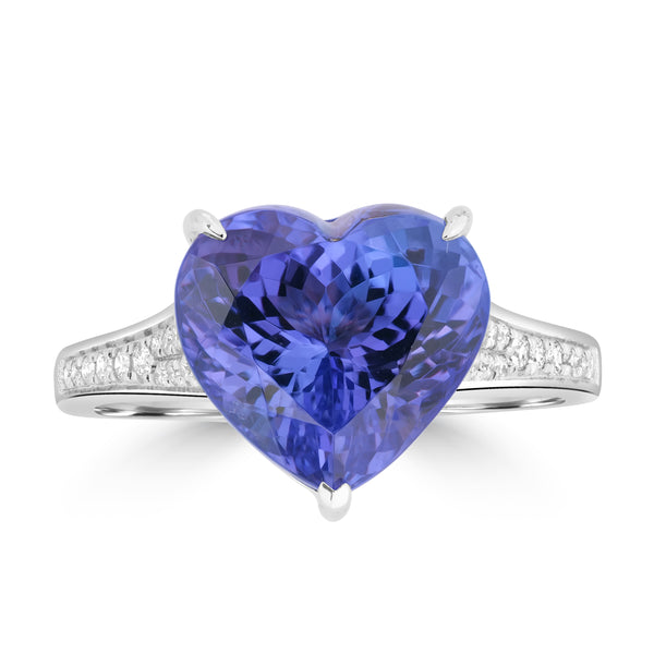 6.05ct Tanzanite Rings with 0.136tct Diamond set in 14K White Gold