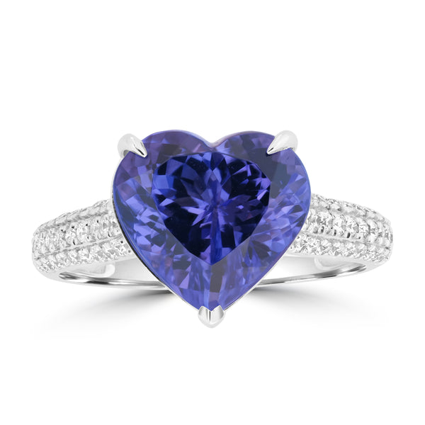 5.18ct Tanzanite Rings with 0.351tct Diamond set in 14K White Gold