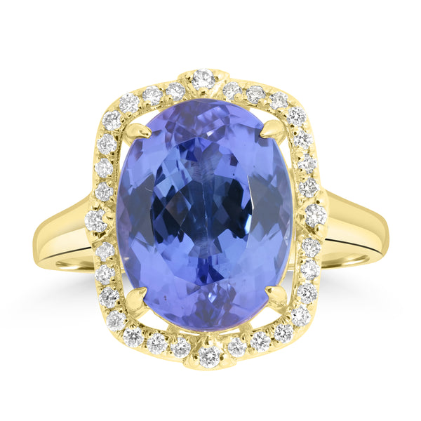 5.87ct Tanzanite Rings with 0.192tct Diamond set in 14K Yellow Gold