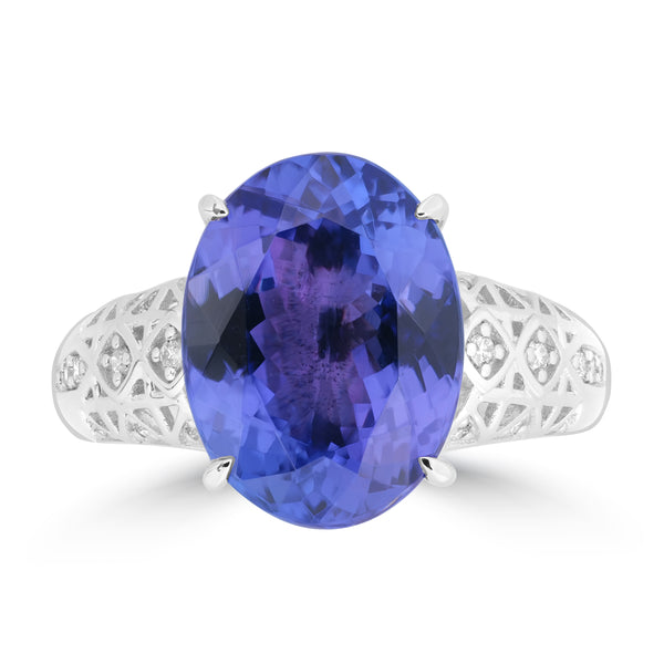 5.69ct Tanzanite Rings with 0.112tct Diamond set in 14K White Gold