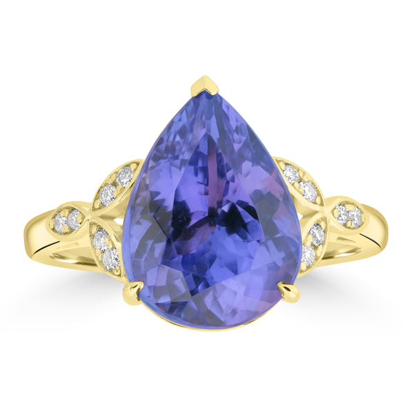 5.84ct Tanzanite Rings with 0.1tct Diamond set in 14K Yellow Gold