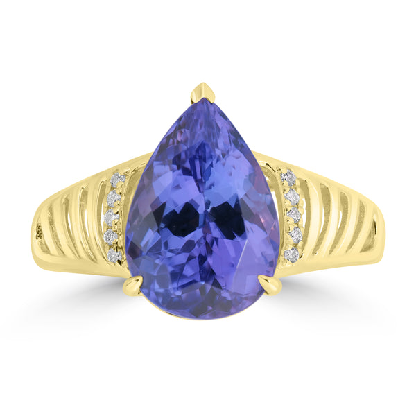 5.5ct Tanzanite Rings with 0.043tct Diamond set in 14K Yellow Gold