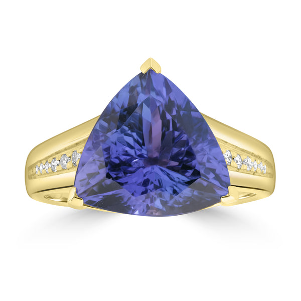 5.45ct Tanzanite Rings with 0.104tct Diamond set in 14K Yellow Gold