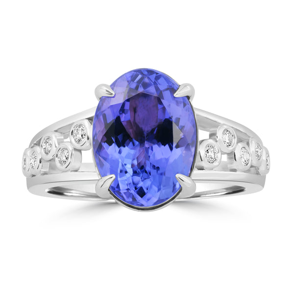 4.29ct Tanzanite Rings with 0.15tct Diamond set in 18K White Gold