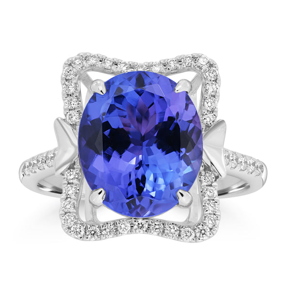 4.55ct Tanzanite Rings with 0.293tct Diamond set in 18K White Gold