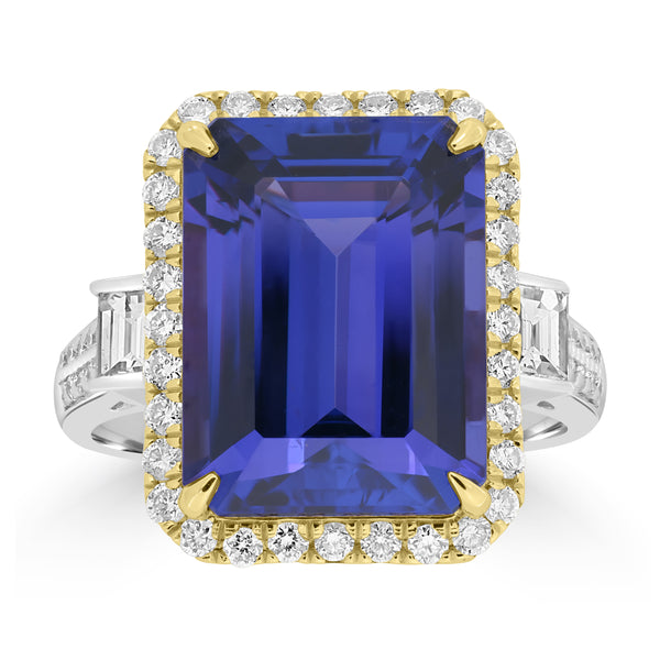 9.91ct Tanzanite Rings with 0.825tct Diamond set in 18KTT Two Tone Gold