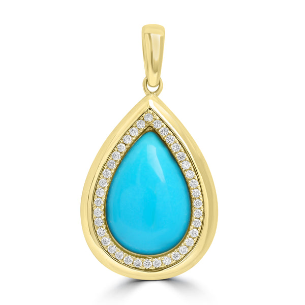 4.62ct Turquoise Pendants with 0.17tct Diamond set in 14K Yellow Gold