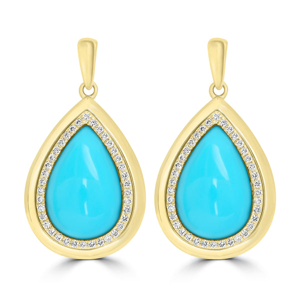 9.4ct Turquoise Earrings with 0.34tct Diamond set in 14K Yellow Gold