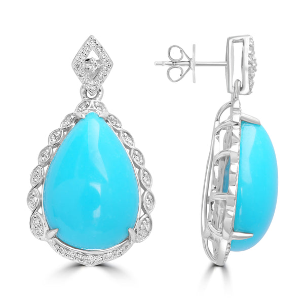 10.03ct Turquoise Earrings with 0.179tct Diamond set in 14K White Gold