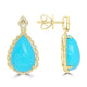 9.15ct Turquoise Earrings with 0.185tct Diamond set in 14K Yellow Gold