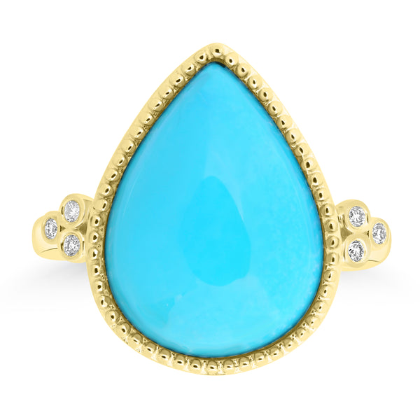 7.4ct Turquoise Rings with 0.05tct Diamond set in 14K Yellow Gold