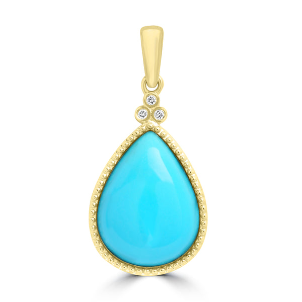 6.81ct Turquoise Pendants with 0.026tct Diamond set in 14K Yellow Gold